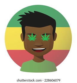Illustration of an isolated avatar with marijuana leafs