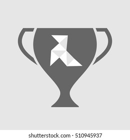 Illustration of an isolated award cup vector icon with  a paper bird