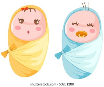 illustration of isolated babies twins in the wrap