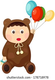 illustration of isolated baby in bear outfit on white
