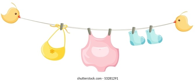 illustration of isolated baby clothes on a clothesline