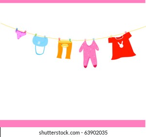 illustration of isolated baby clothes on a clothesline