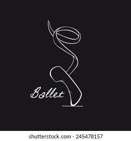 Illustration of isolated ballet shoe and text Ballet. Vector imitation chalkboard 