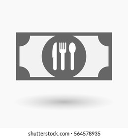 Illustration of an isolated bank note with cutlery