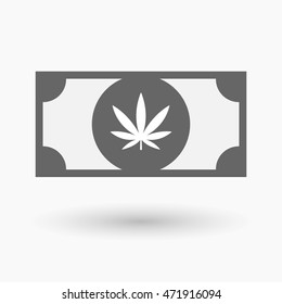 Ilustración de un ícono de un billete aislado con una hoja de marihuana