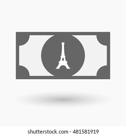 Illustration of an isolated bank note icon with   the Eiffel tower