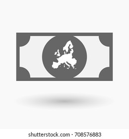 Illustration of an isolated bank note with  a map of Europe 