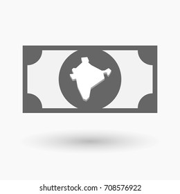 Illustration of an isolated bank note with  a map of India