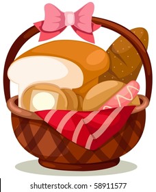 illustration of isolated basket of bread on white background