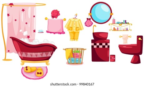 illustration of isolated bathroom icons set on white