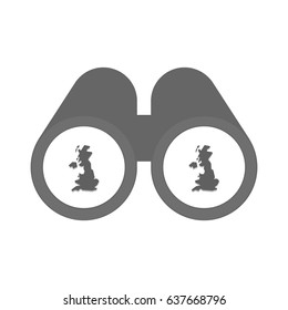 Illustration of an isolated binoculars with  a map of the UK 