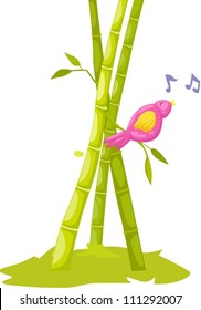 illustration of isolated bird singing on bamboo tree
