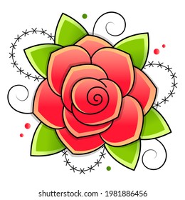 illustration with isolated black and red roses sketches