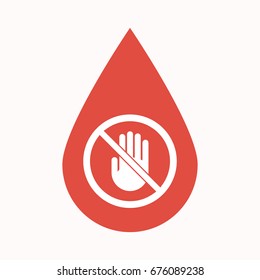Illustration of an isolated blood drop with  a hand  in a not allowed signal 