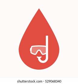 Illustration of an isolated blood drop sign with a diving goggles