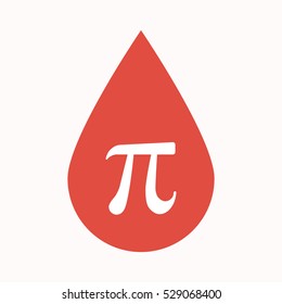 Illustration of an isolated blood drop sign with the number pi symbol
