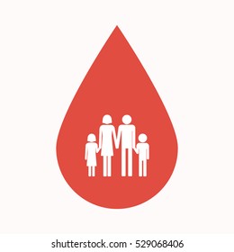 Illustration of an isolated blood drop sign with a conventional family pictogram