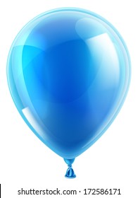 An illustration of an isolated blue birthday or party balloon