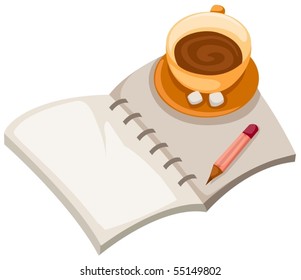 illustration of isolated book and coffee cup