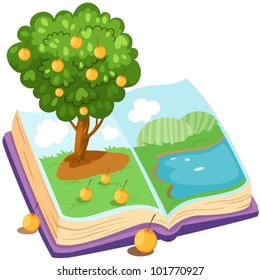 illustration of isolated book with orange tree on white