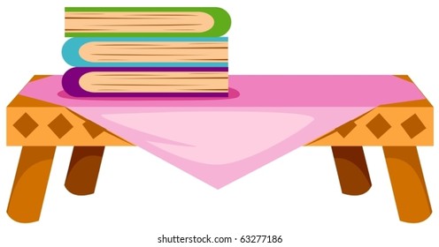 illustration of isolated  books on table on white background