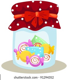 illustration of isolated bottle with colorful candies on white
