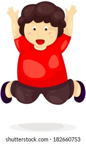 illustration of isolated boy play jumping on white 