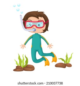illustration of isolated boy snorkeling vector