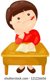 illustration of isolated boy studying on white background
