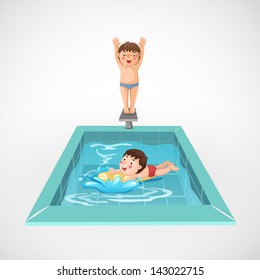 illustration of isolated boy and a swimming pool vector