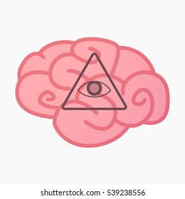 Illustration of an isolated brain with an all seeing eye