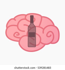 Illustration of an isolated brain with a bottle of wine
