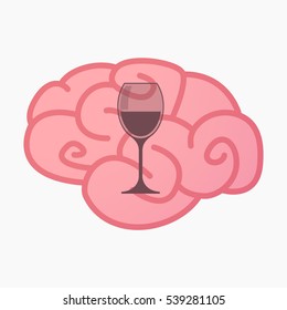 Illustration of an isolated brain with a cup of wine