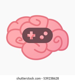 Illustration of an isolated brain with a game pad