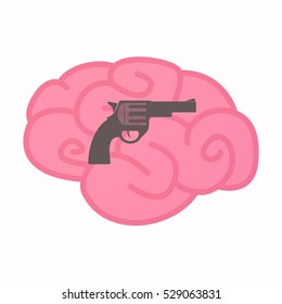 Illustration of an isolated brain with a gun