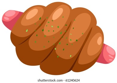 illustration of isolated bread with sausage on white