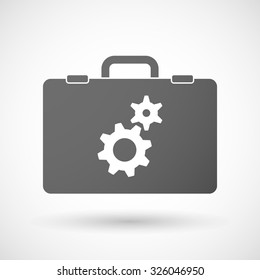 Illustration of an isolated briefcase icon with two gears
