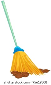illustration of isolated a broom with dead leaves on white