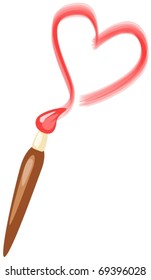 illustration of isolated brush drawing a red heart