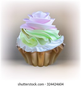 illustration isolated cake basket with cream, vector
