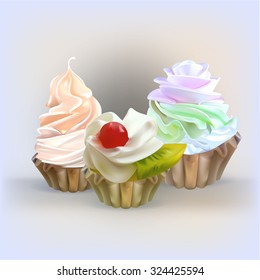 illustration isolated cake basket with cream, vector