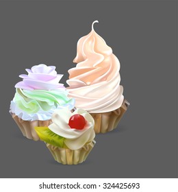 illustration isolated cake basket with cream, vector