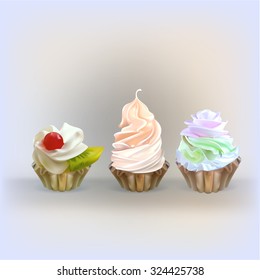 illustration isolated cake basket with cream, vector