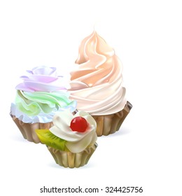 illustration isolated cake basket with cream, vector