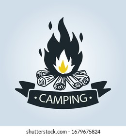 Illustration des isolierten Lagerfeuers. Bunt auf weißem Hintergrund.Vektorgrafik.