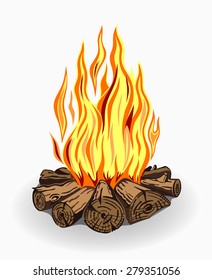 Illustration Of Isolated Camp Fire. Colored On White Background.