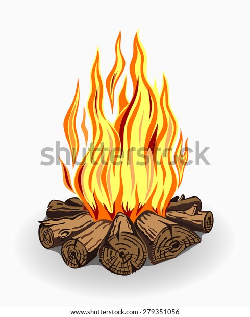 Ilustración del aislado fuego del campamento. Colorido sobre fondo blanco.