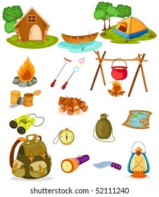 illustration of isolated camping collection  on white background