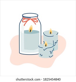 Illustration of isolated candles. Cozy hygge decoration in flat style.