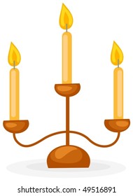 illustration of isolated candlestick with three candles on white